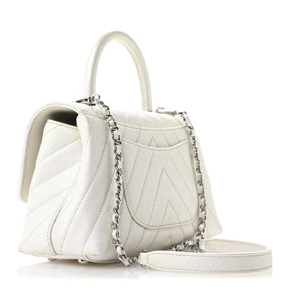 Chanel Iridescent Caviar Chevron Quilted Mini Coco Handle Flap White 3 of 11