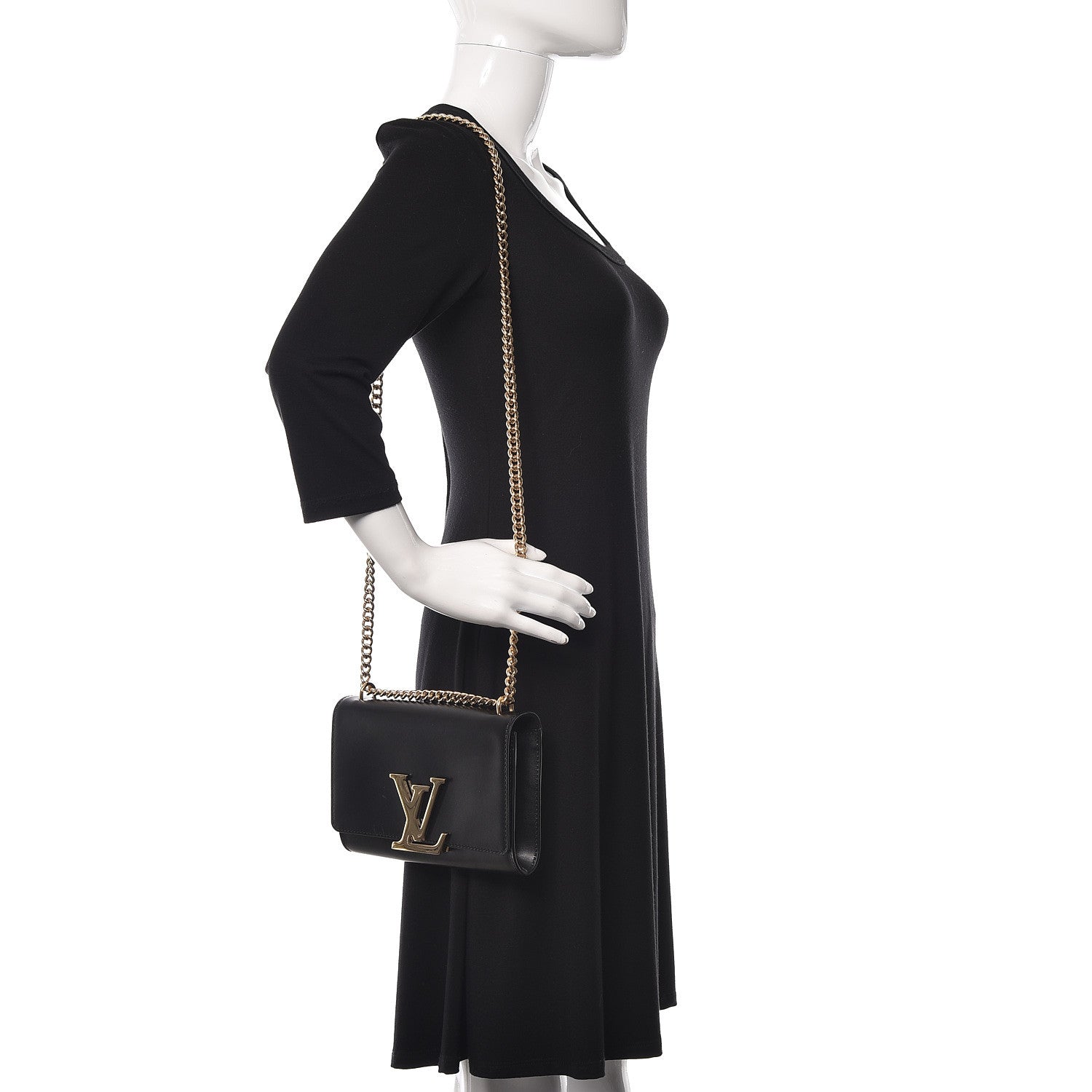 Louis Vuitton Calfskin Chain Louise MM Black 2 of 13