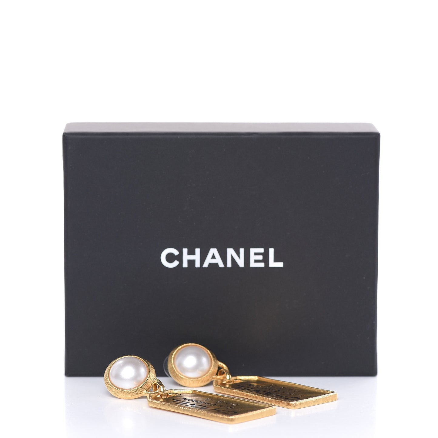 Pearl CC Tags Drop Earrings Gold