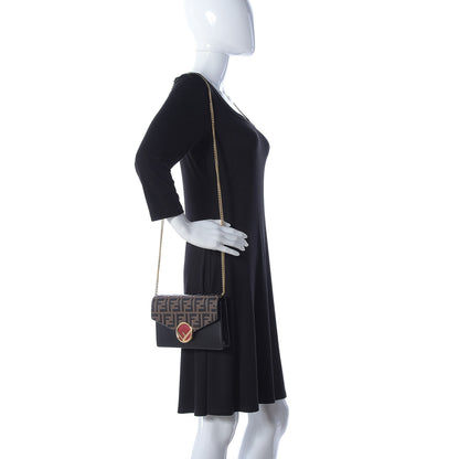 Fendi Vitello Liberty F is Fendi Bi-Color FF 1974 Embossed Medium Envelope Wallet On Chain Black Maya 3 of 10