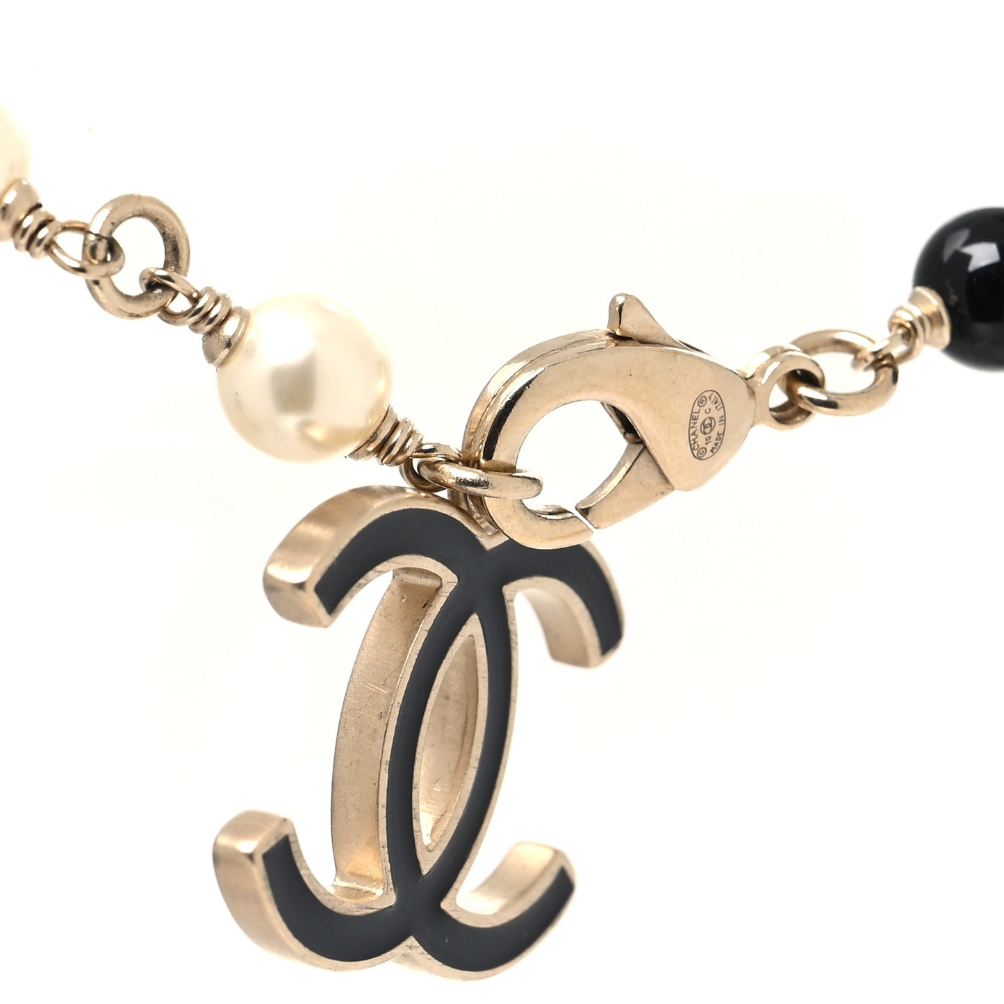 Resin Pearl Bead CC Logo Necklace Silver Black White