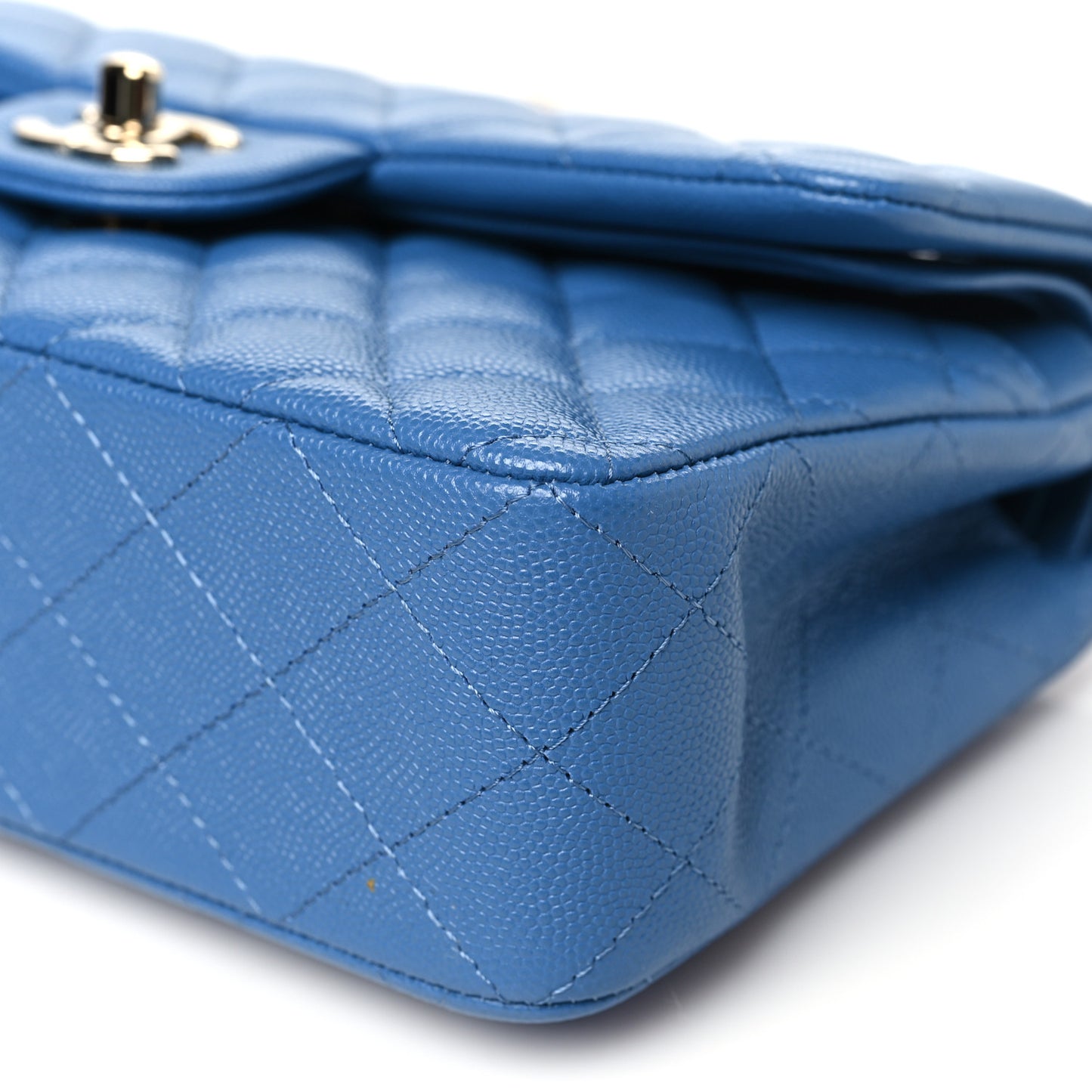 Caviar Quilted Small Double Flap Blue