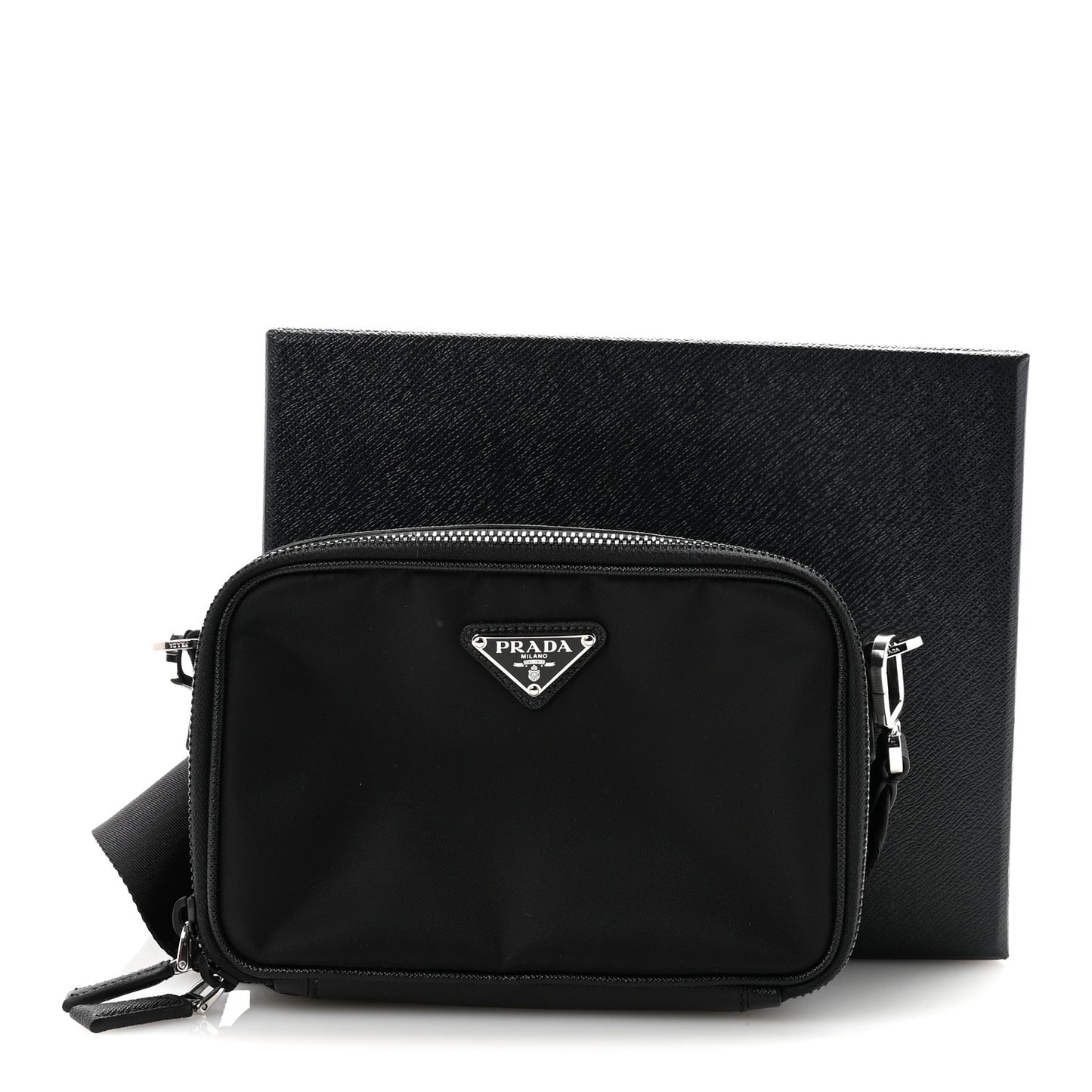 Re-Nylon Saffiano Travel Small Brique Crossbody Bag Black
