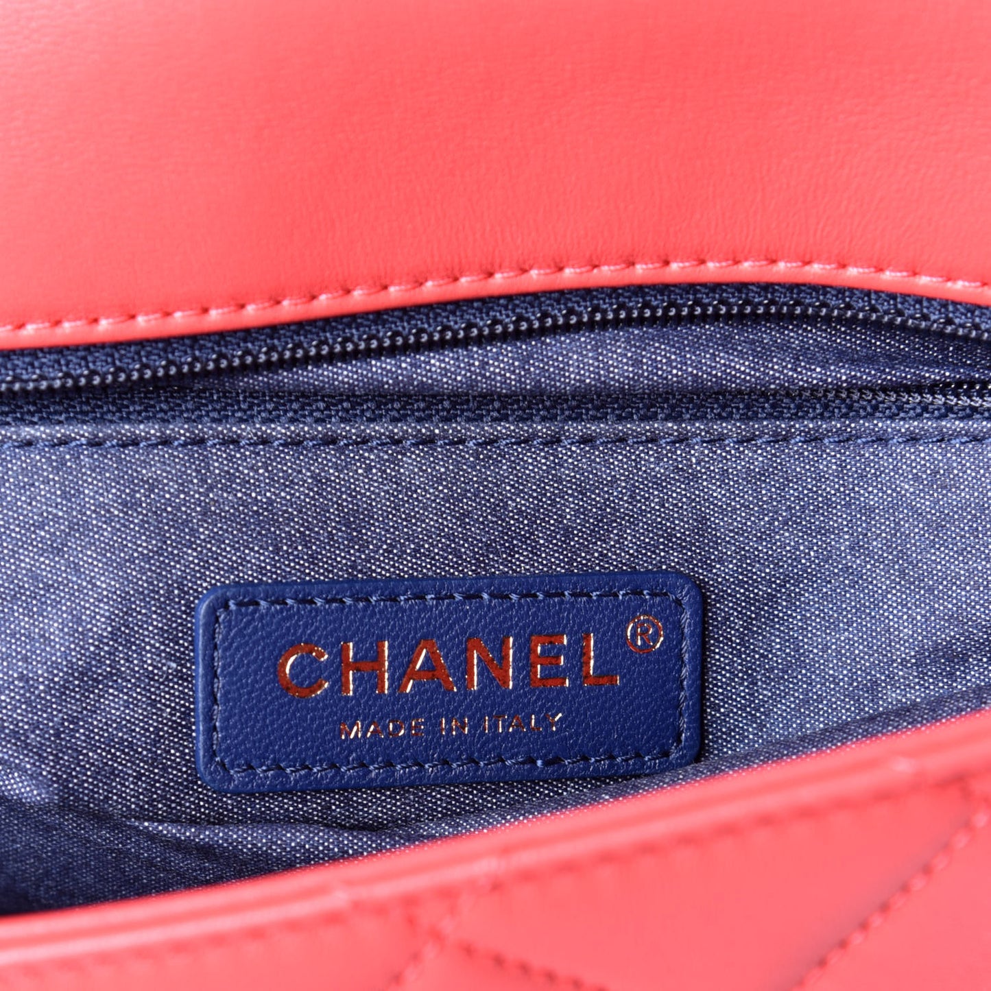Lambskin Quilted Resin Bi-Color Chain Flap Bag Red