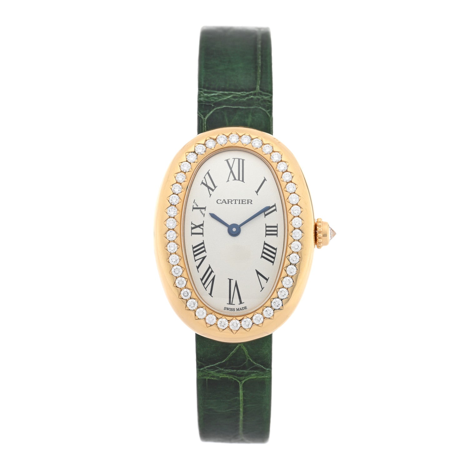 Cartier 18K Yellow Gold Alligator Diamond Bezel 24mm Baignoire Quartz Watch 1 of 4