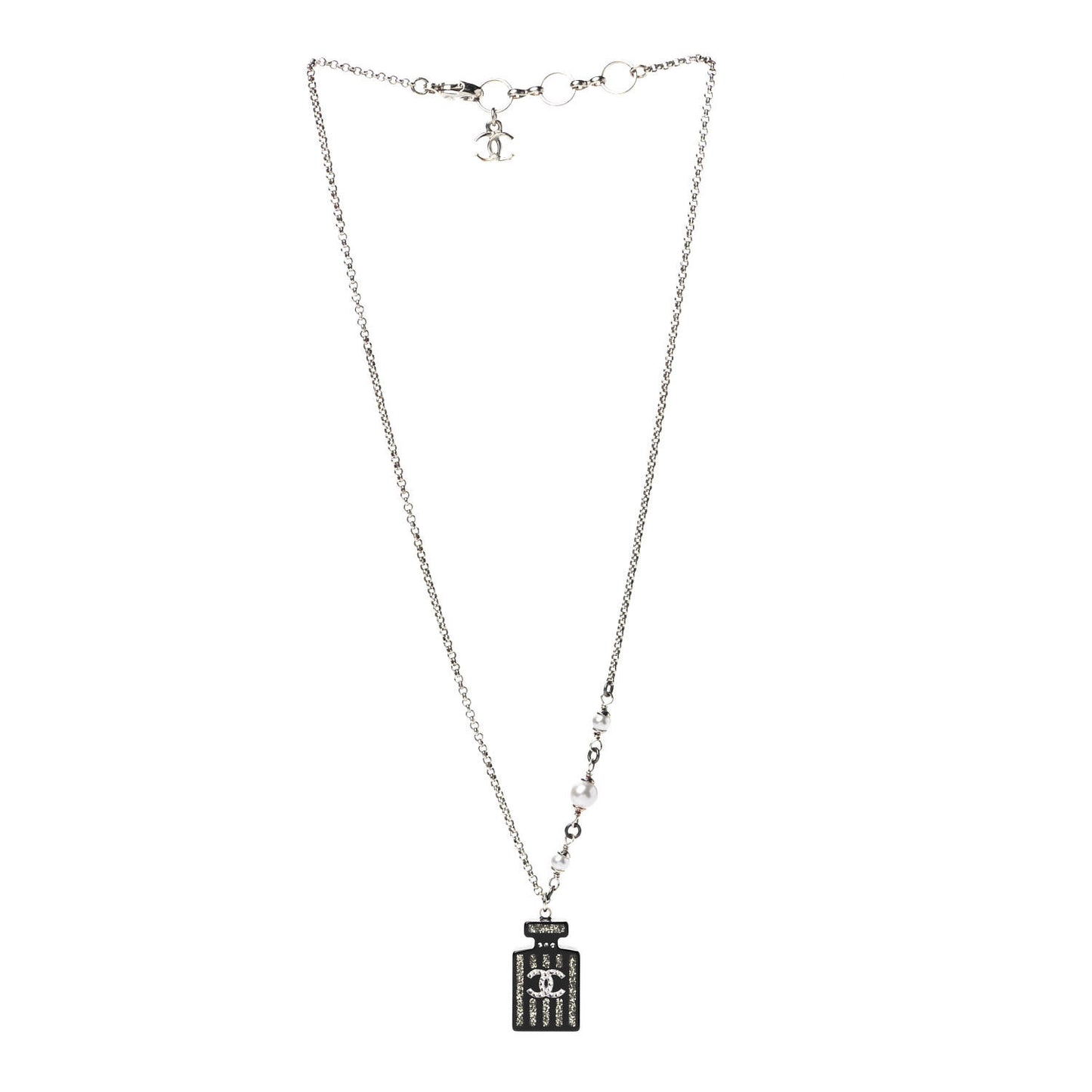 Resin Strass Perfume Bottle CC Necklace Black Gold