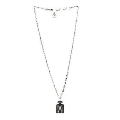 Chanel Resin Strass Perfume Bottle CC Necklace Black Gold 2 of 5