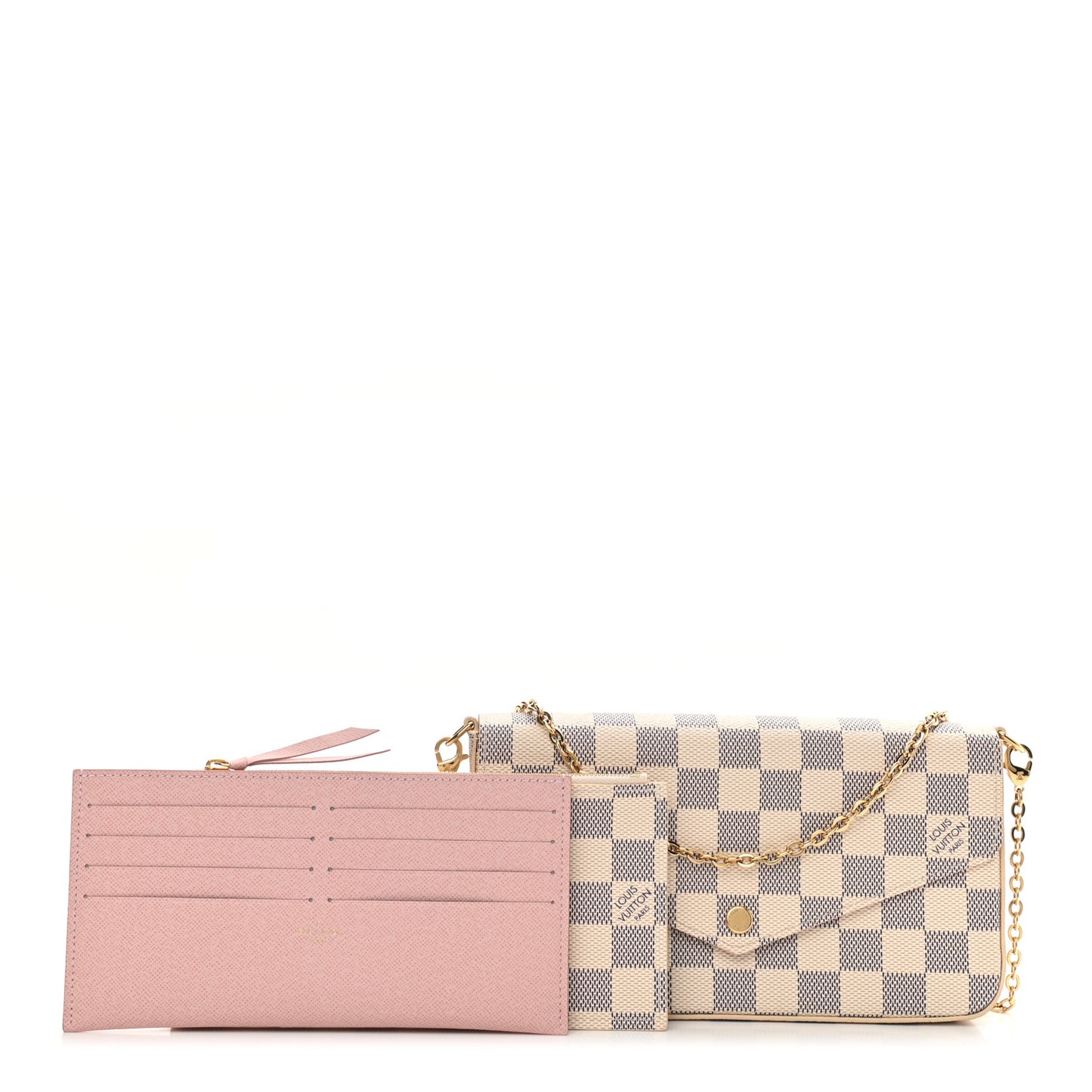 Damier Azur Pochette Felicie Chain Wallet Rose Ballerine