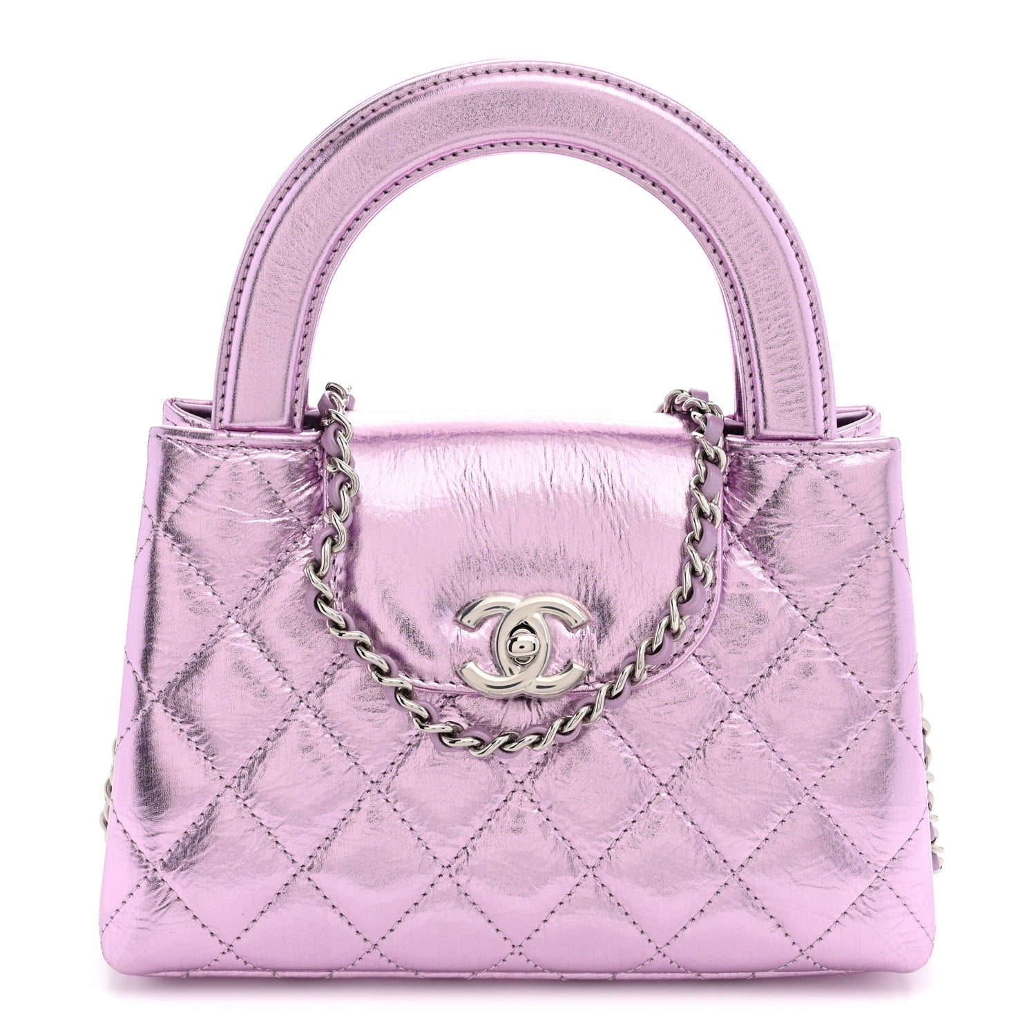 Chanel Metallic Aged Calfskin Quilted Nano Kelly Shopper Pink 1 of 11