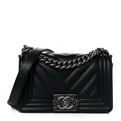Chanel Caviar Chevron Quilted Small Boy Flap Black 1 of 11