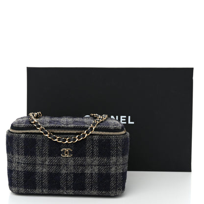 Chanel Wool Plaid Quilted Small Vanity Case With Chain Blue 11 of 11