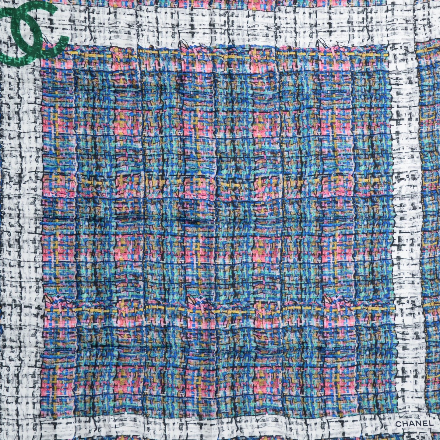 Silk Tweed Effect CC Square Scarf White