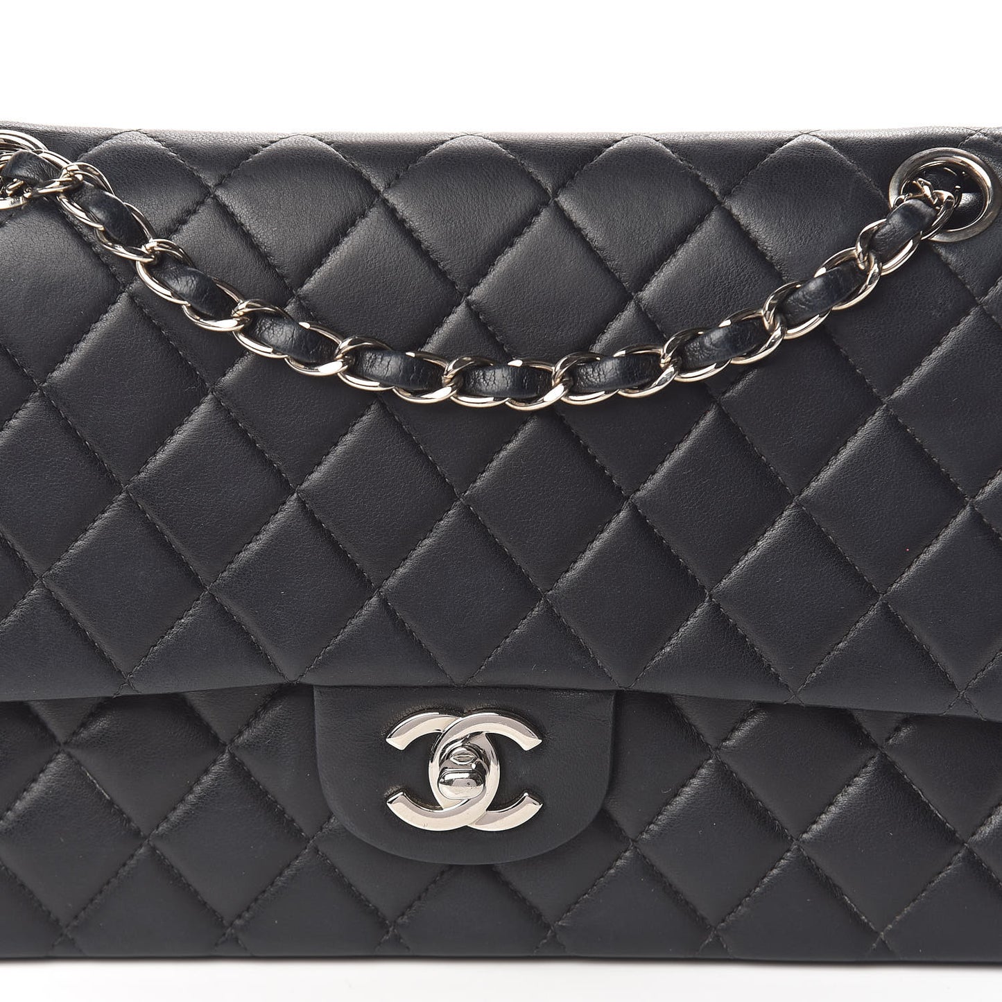 Lambskin Quilted Medium Double Flap Black