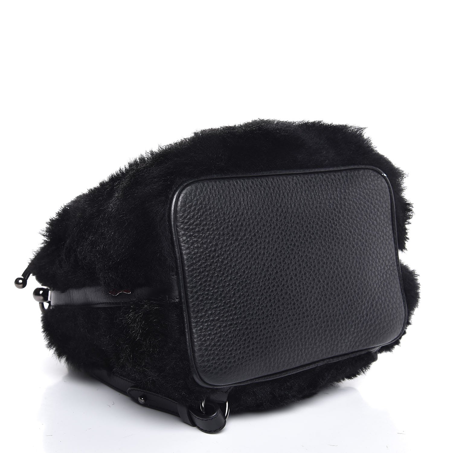 Christian Louboutin Calfskin Shearling Lucky L Bucket Backpack Black 5 of 8