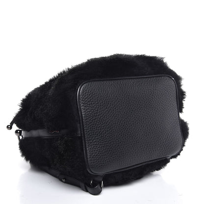 Christian Louboutin Calfskin Shearling Lucky L Bucket Backpack Black 5 of 8