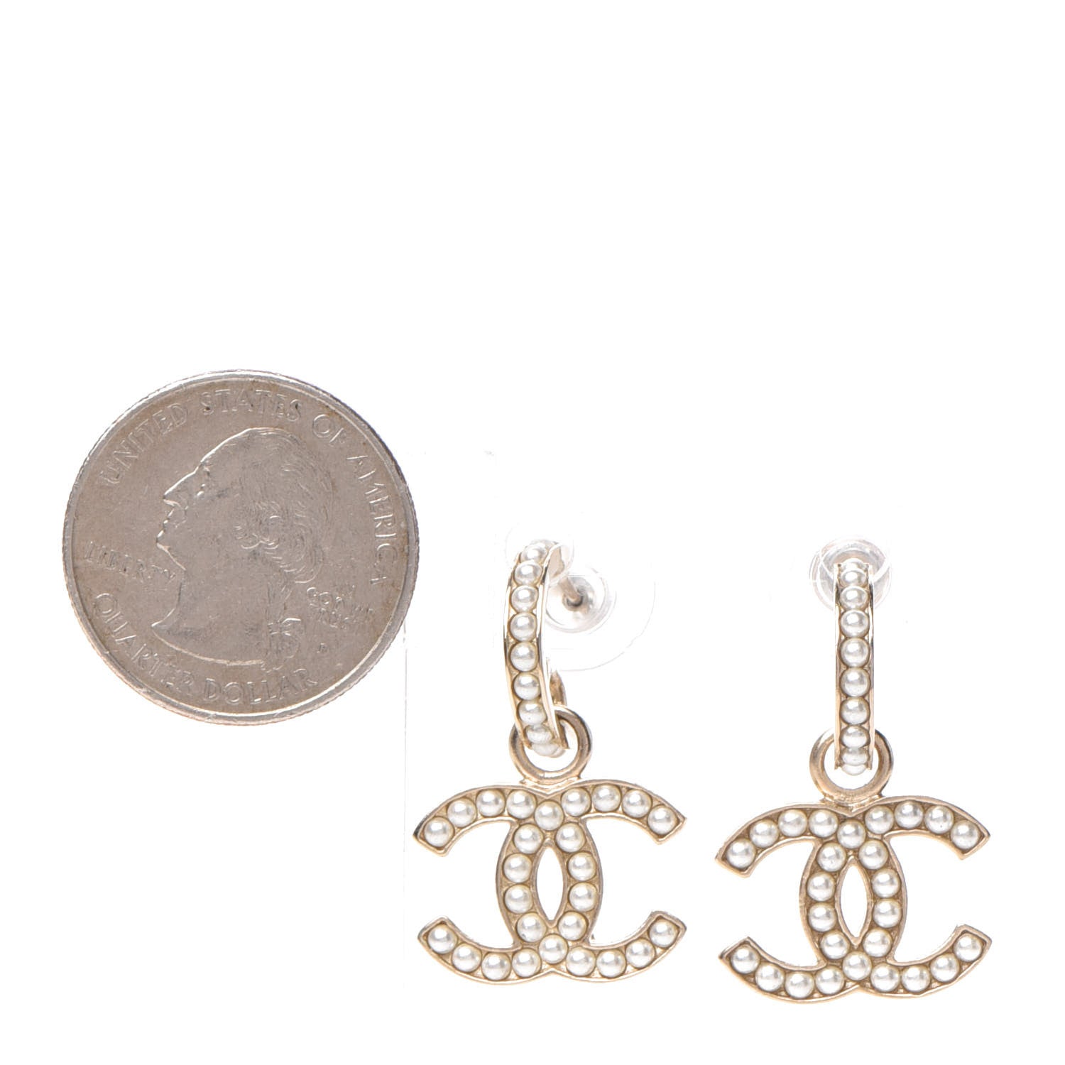 Chanel Pearl CC Hoop Drop Earring Gold 2 of 5