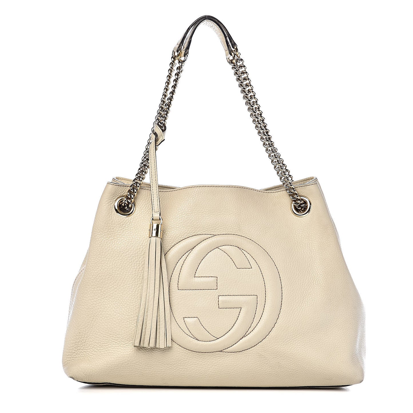 Pebbled Calfskin Medium Soho Chain Shoulder Bag Off White
