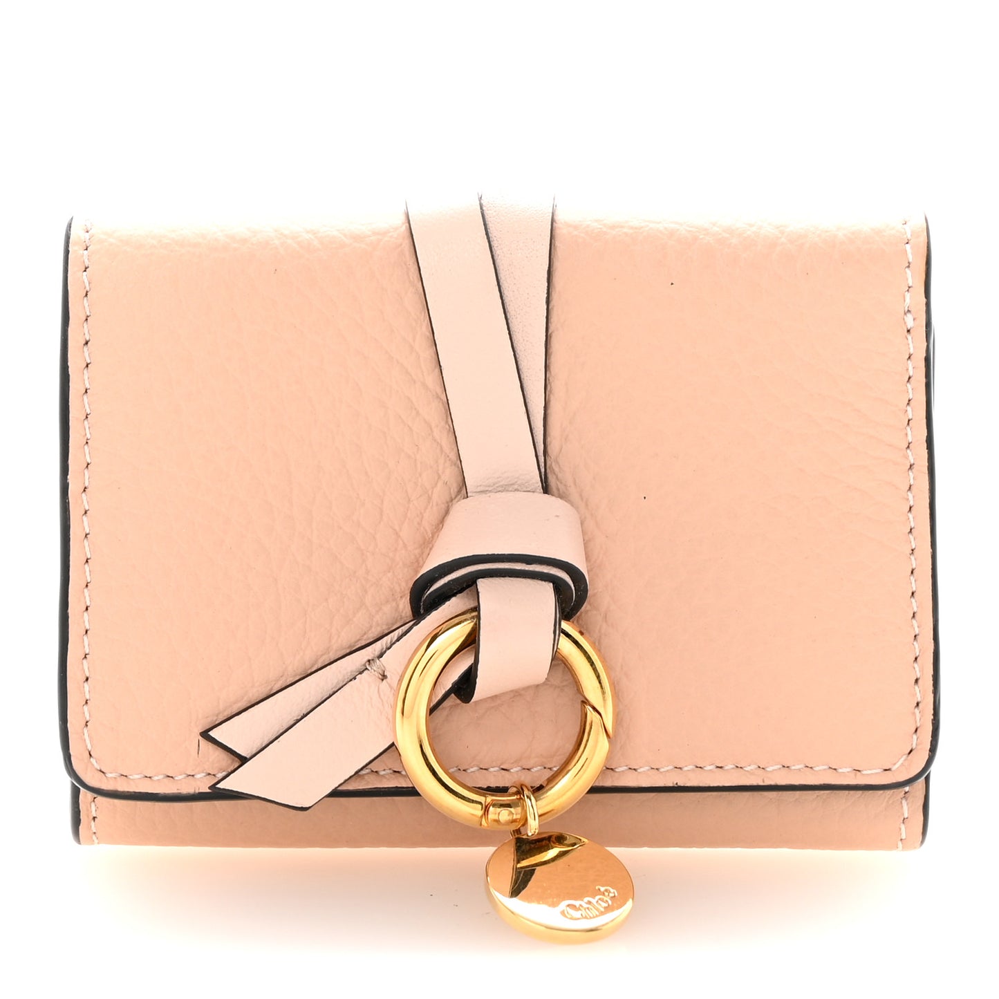 Grained Calfskin Alphabet Compact Wallet Blush Nude