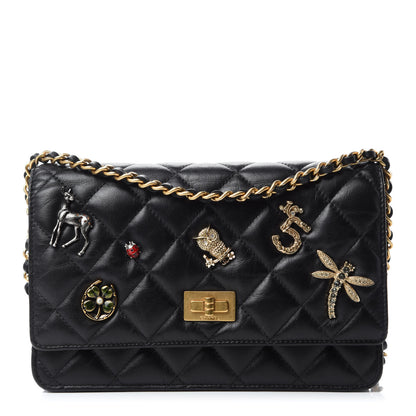 Chanel Aged Calfskin Quilted Lucky Charms 2.55 Reissue Wallet On Chain WOC Black 1 of 12