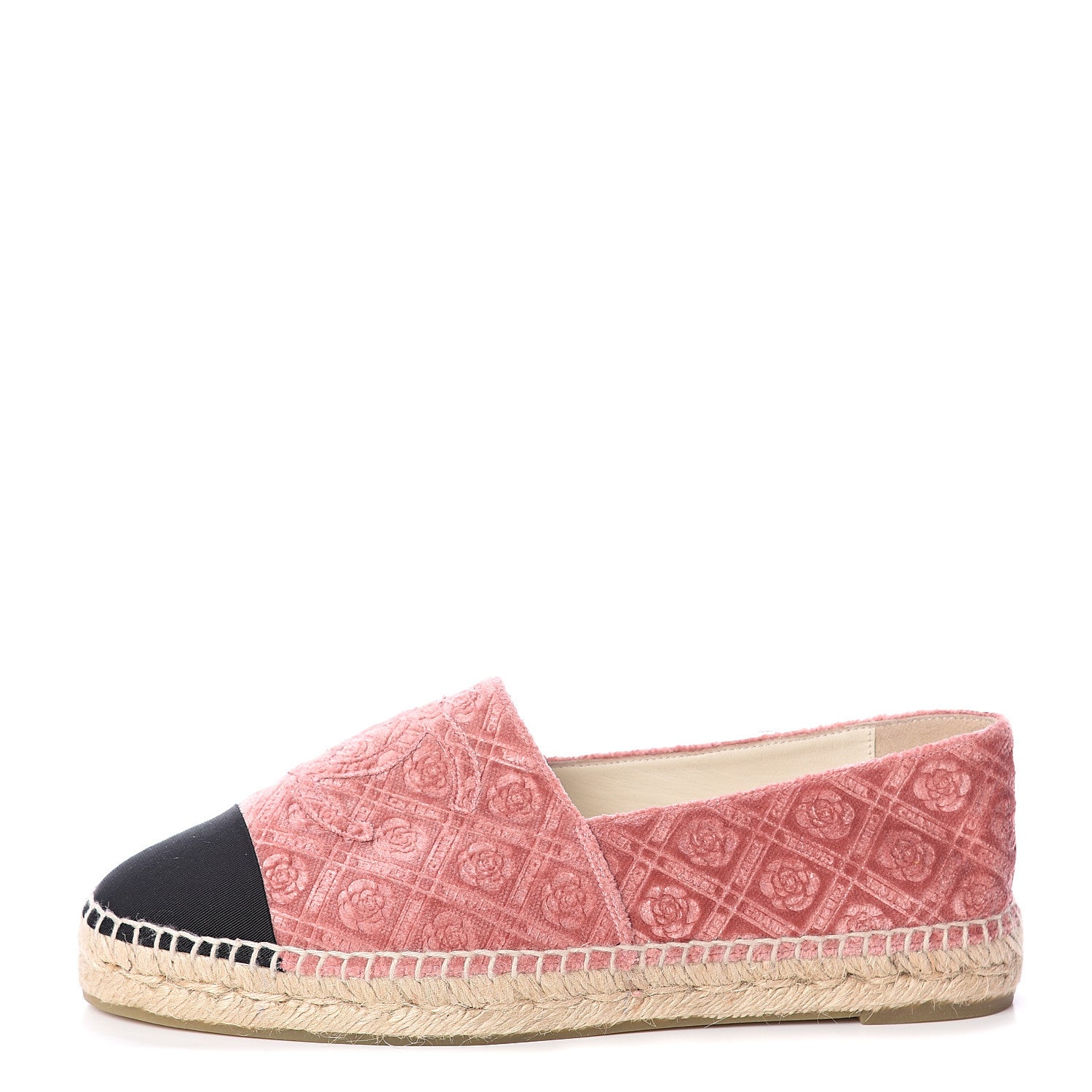 Chanel Velvet Grosgrain Quilted Camellia CC Espadrilles 40 Pink Black 1 of 7