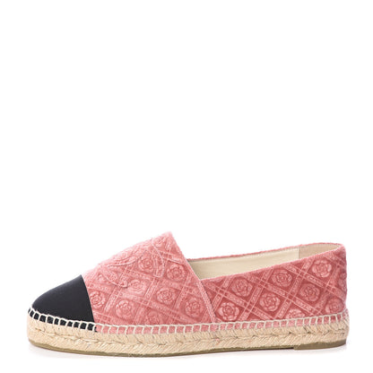 Chanel Velvet Grosgrain Quilted Camellia CC Espadrilles 40 Pink Black 1 of 7