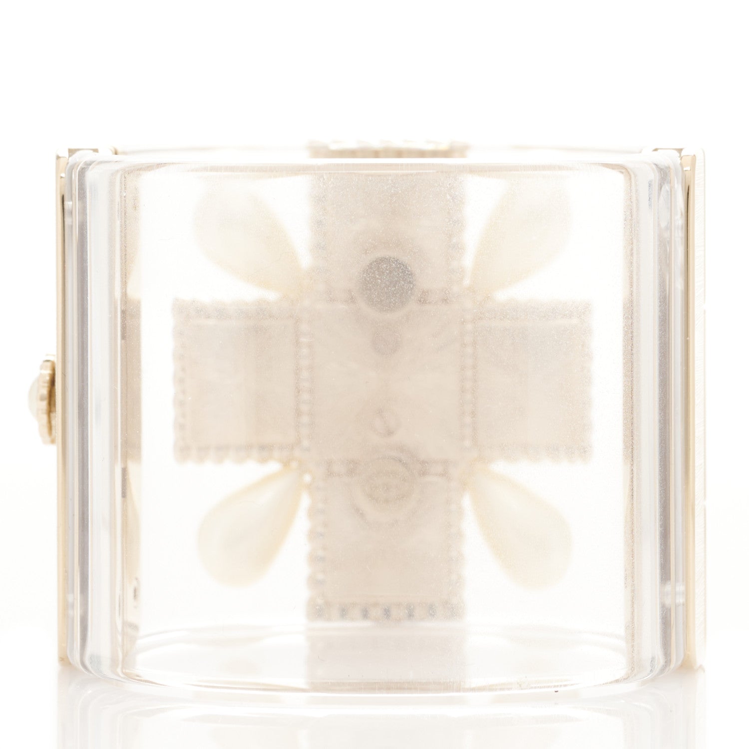 Chanel Resin Pearl Crystal Gripoix CC Cuff Transparent Gold 3 of 5