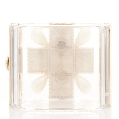 Chanel Resin Pearl Crystal Gripoix CC Cuff Transparent Gold 3 of 5
