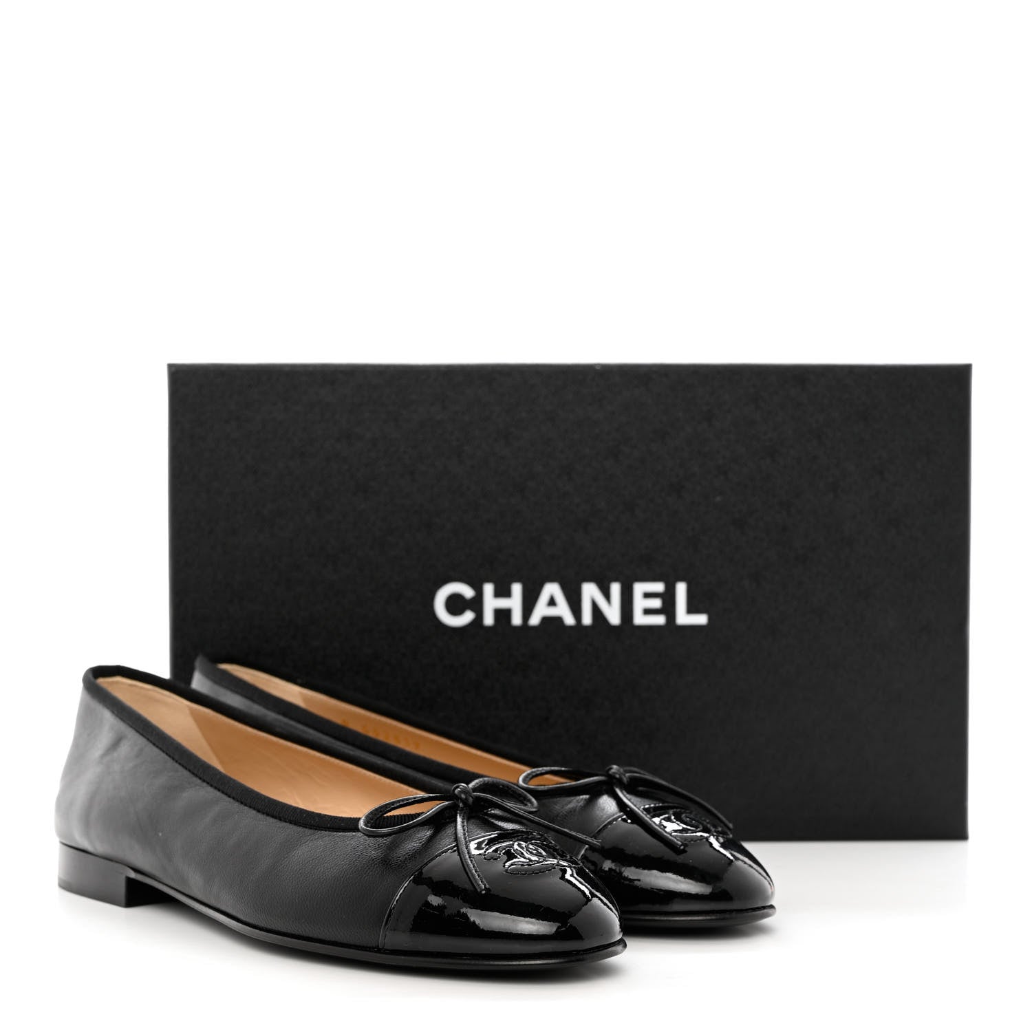 Chanel Lambskin Patent Cap Toe CC Ballerina Flats 37 Black 12 of 12