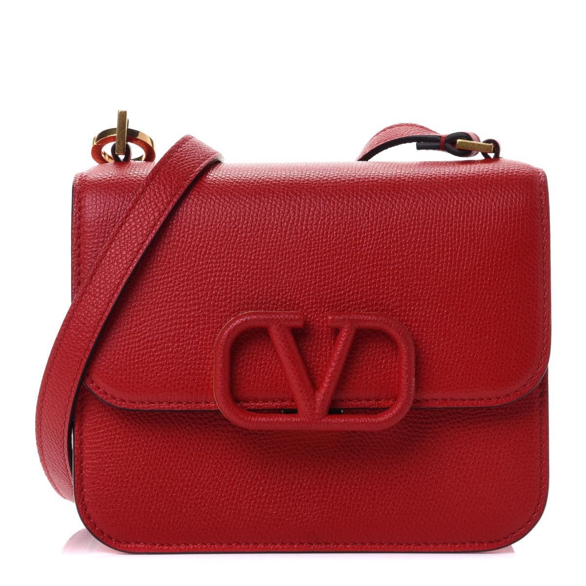 Grained Calfskin Small VSling Shoulder Bag Red
