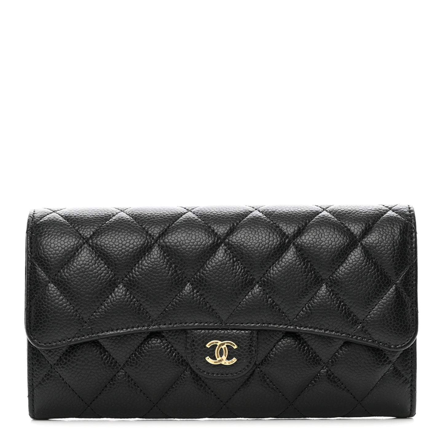 Caviar Quilted Long Flap Wallet Black