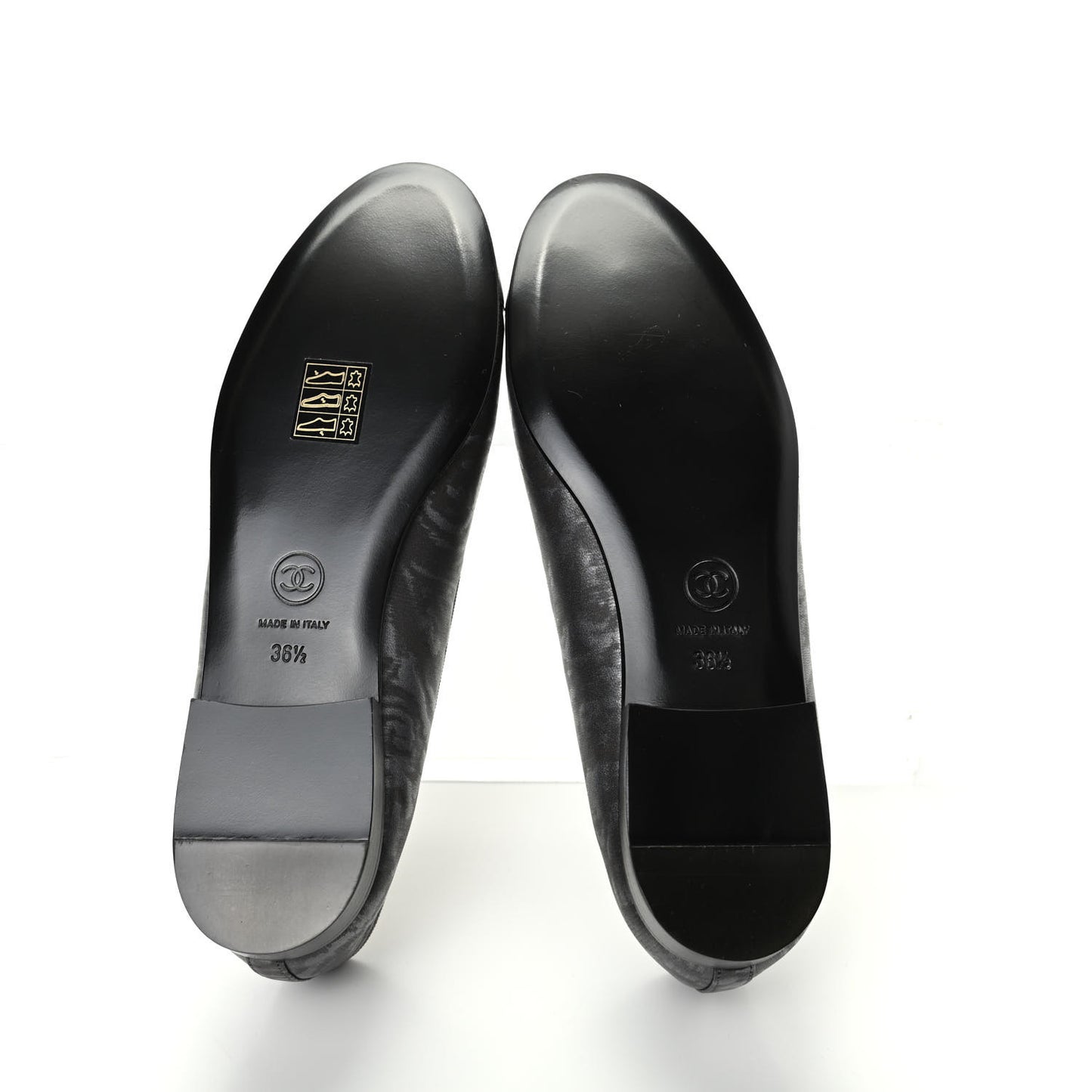 Metallic Lambskin Camellia CC Cap Toe Ballerina Flats 36.5 Dark Grey