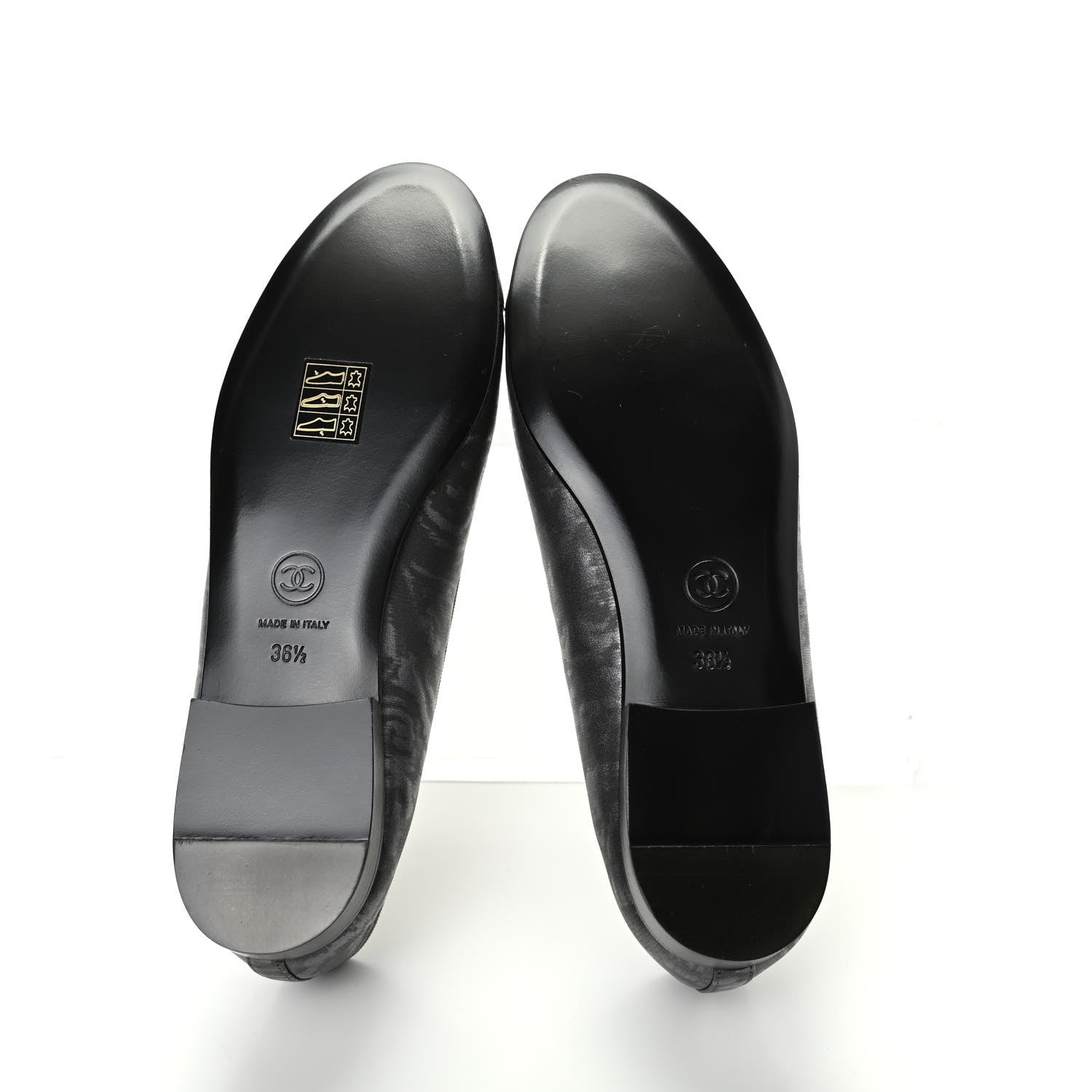 Chanel Metallic Lambskin Camellia CC Cap Toe Ballerina Flats 36.5 Dark Grey 7 of 11