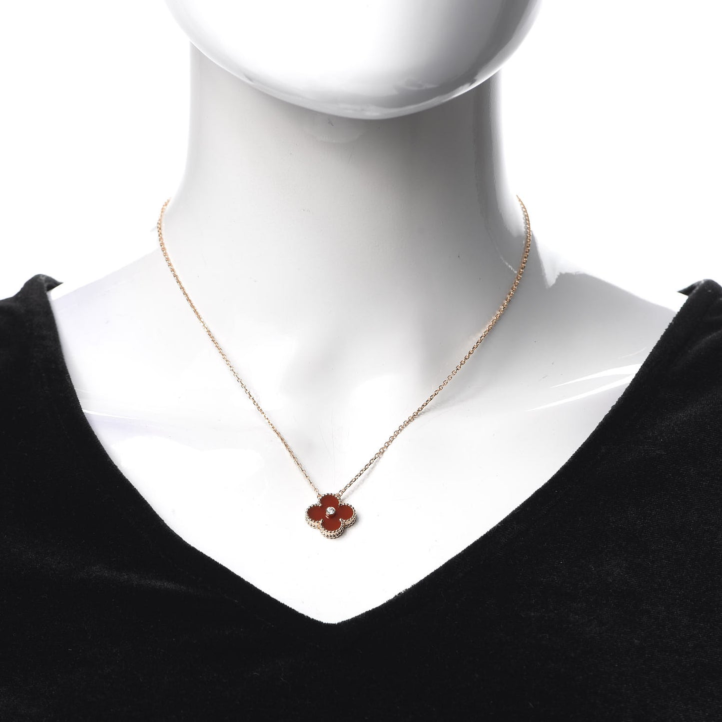 18K Rose Gold Diamond Carnelian Vintage Alhambra Pendant Necklace