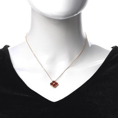 Van Cleef & Arpels 18K Rose Gold Diamond Carnelian Vintage Alhambra Pendant Necklace 2 of 7