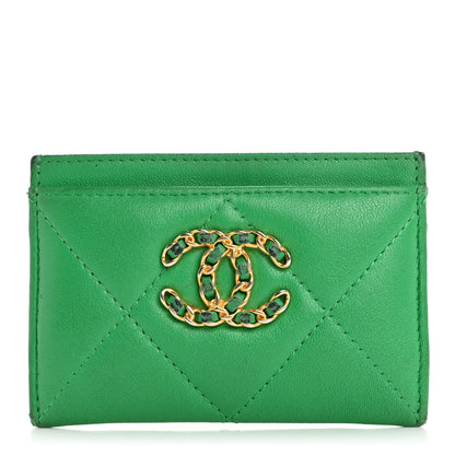 Chanel Lambskin Quilted Chanel 19 Card Holder Green 1 of 15