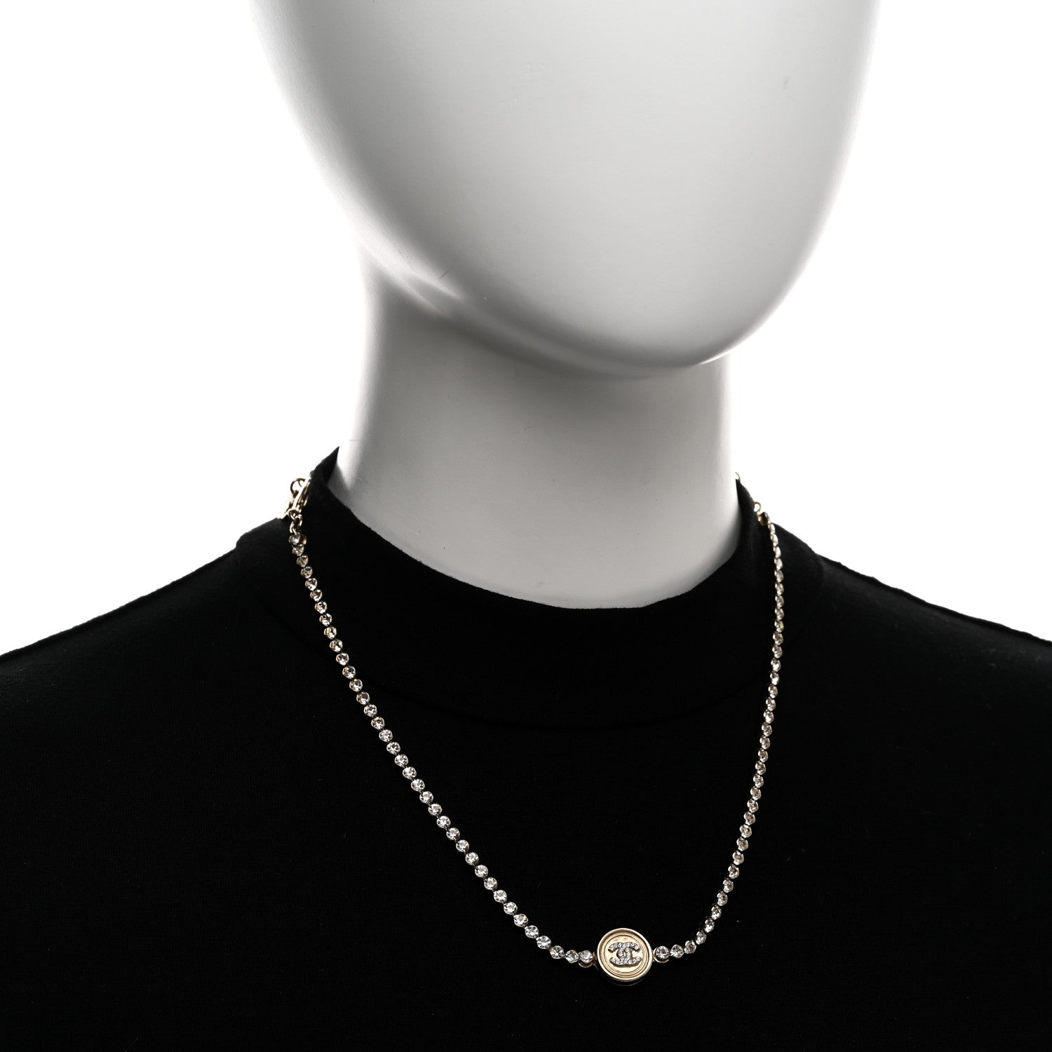 Chanel Crystal CC Chain Short Necklace Gold 2 of 6