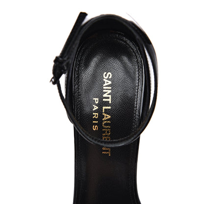 Saint Laurent Patent Calfskin Crystal Amber Bow 85 Ankle Strap Sandals 36 Black 8 of 10