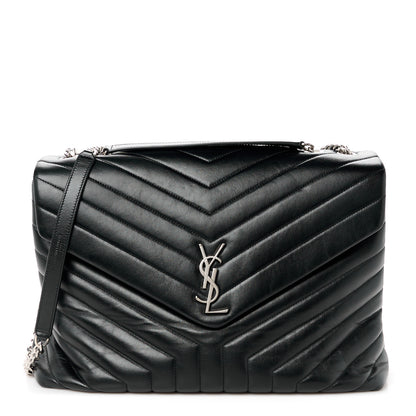 Saint Laurent Calfskin Y Quilted Monogram Large Loulou Chain Satchel Black 1 of 11