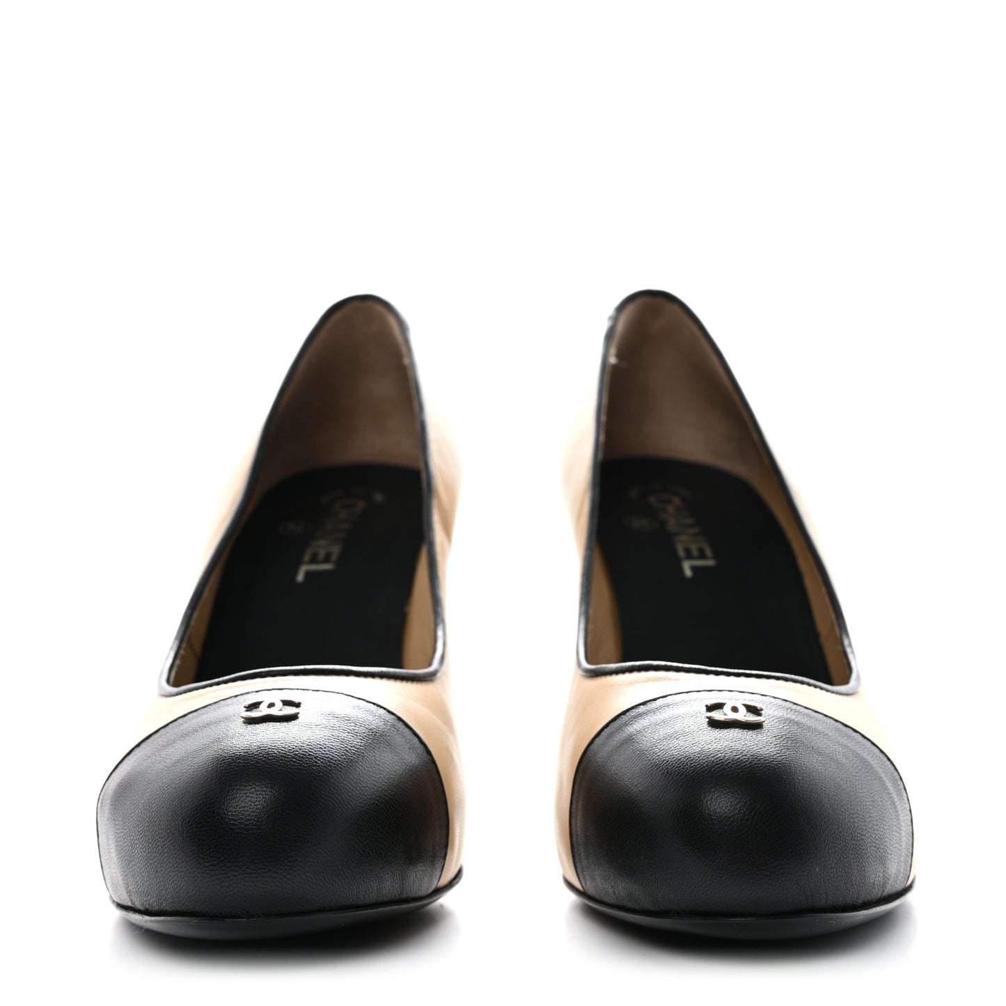 Lambskin Cap Toe Pumps 39 Beige Black