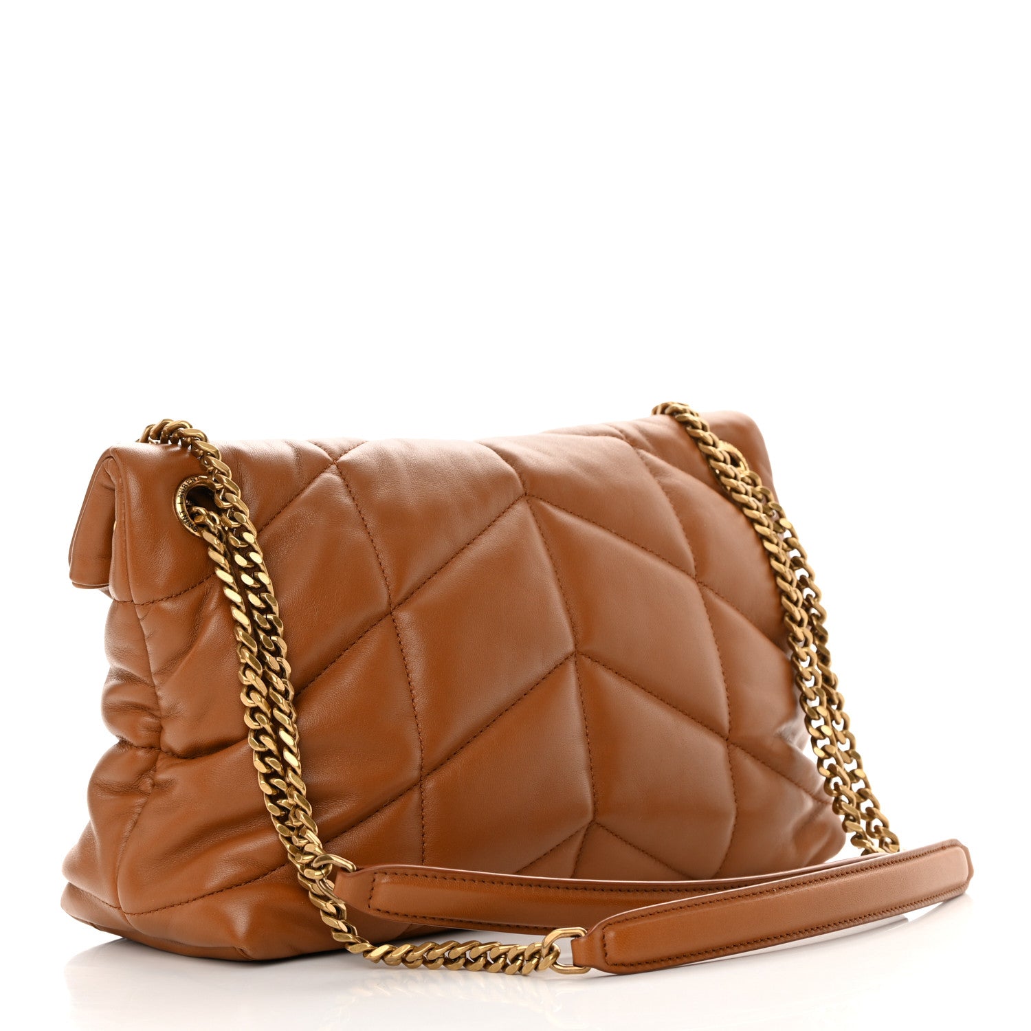 Saint Laurent Lambskin Quilted Small Loulou Puffer Monogram Chain Satchel Dark Honey 3 of 16