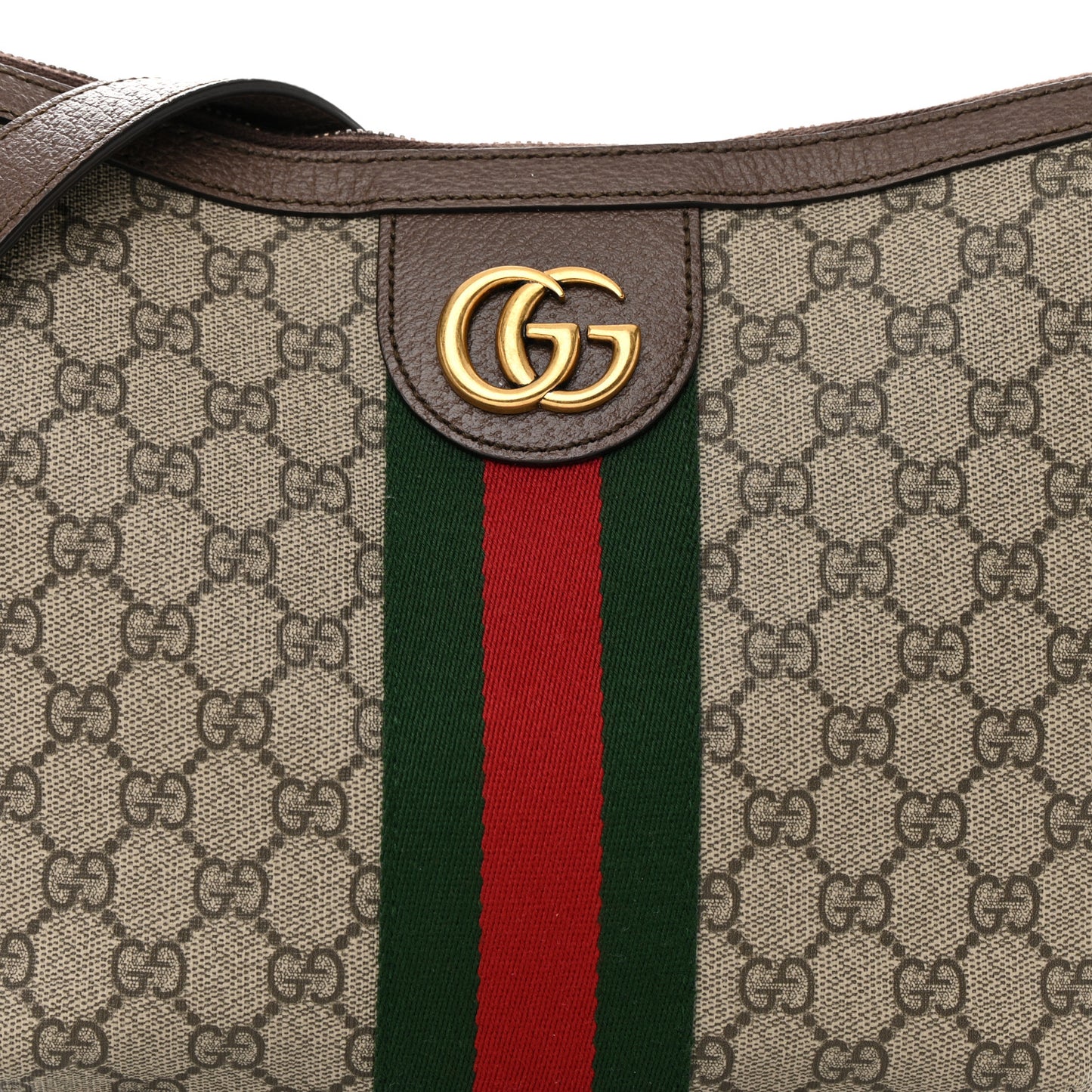 GG Supreme Monogram Textured Dollar Calfskin Web Small Ophidia Half Moon Hobo Beige Ebony New Acero