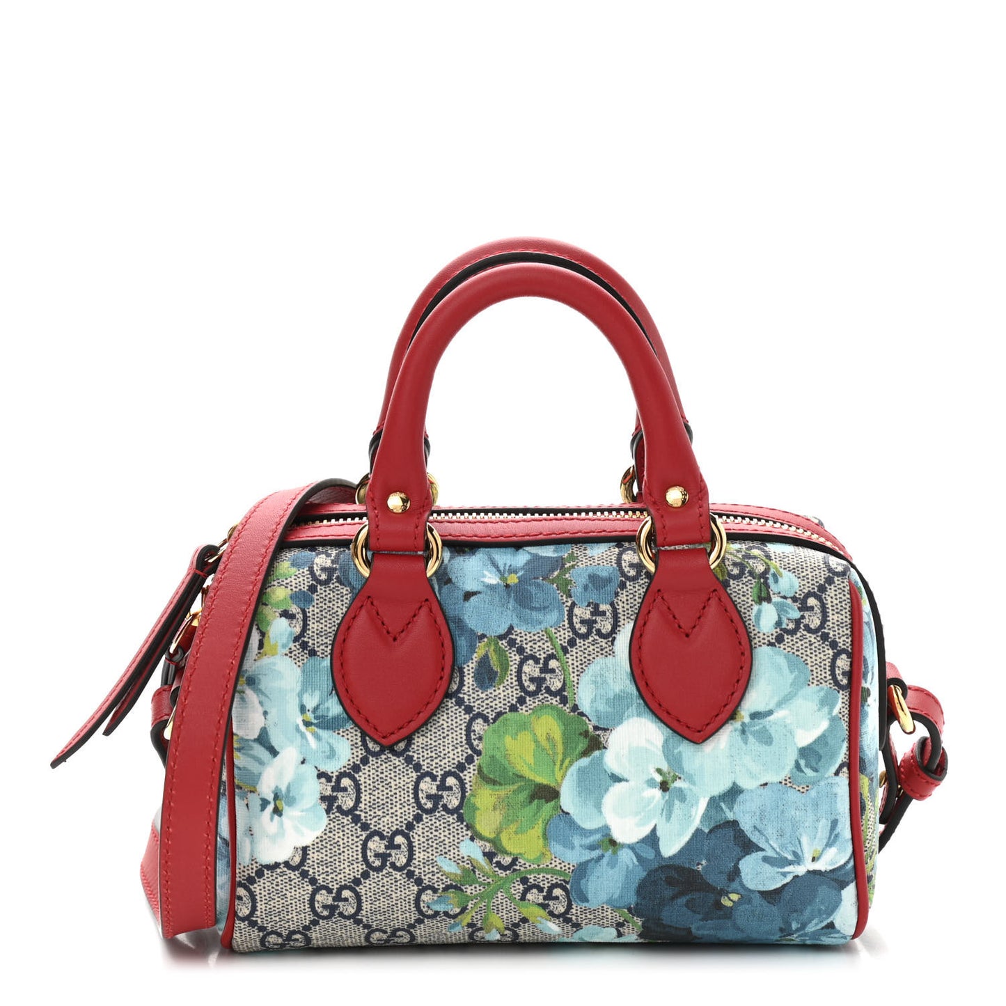 GG Supreme Monogram Blooms Mini Boston Navy Blue Hibiscus