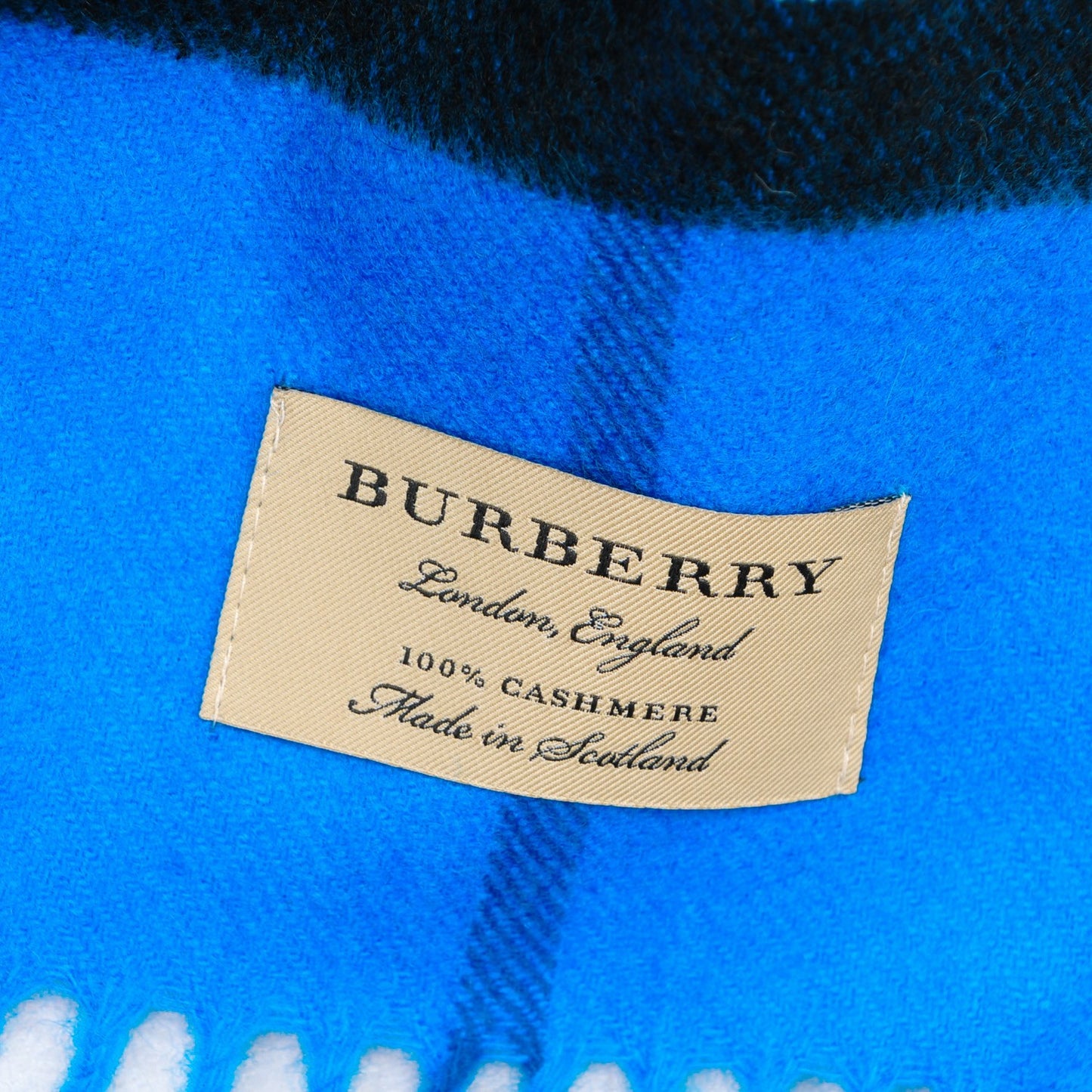 Cashmere Classic Check Fringe Scarf Bright Cornflower Blue