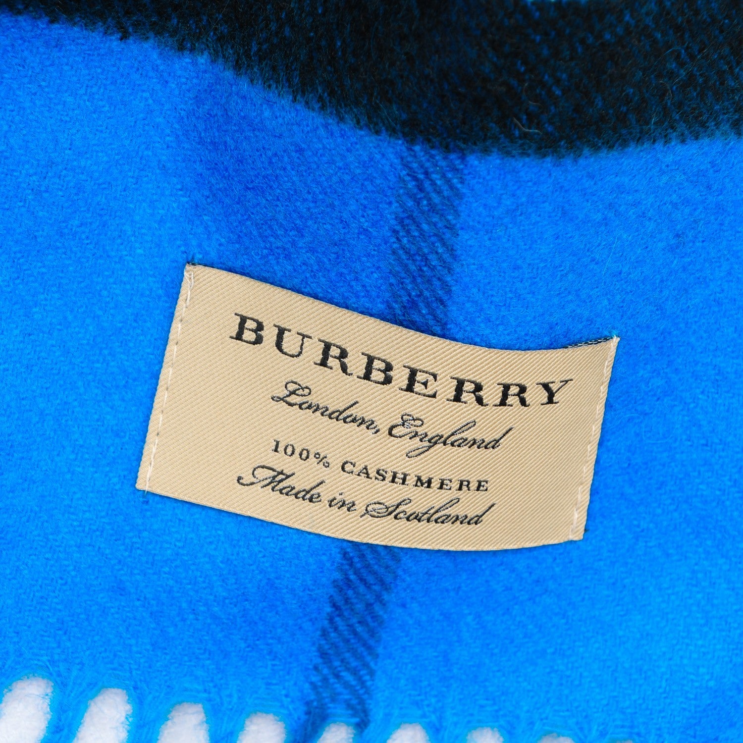 Burberry Cashmere Classic Check Fringe Scarf Bright Cornflower Blue 5 of 5