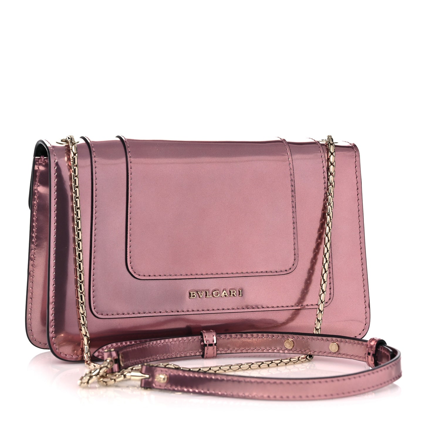 Metallic Calfskin Serpenti Medium Crossbody Bag Pink