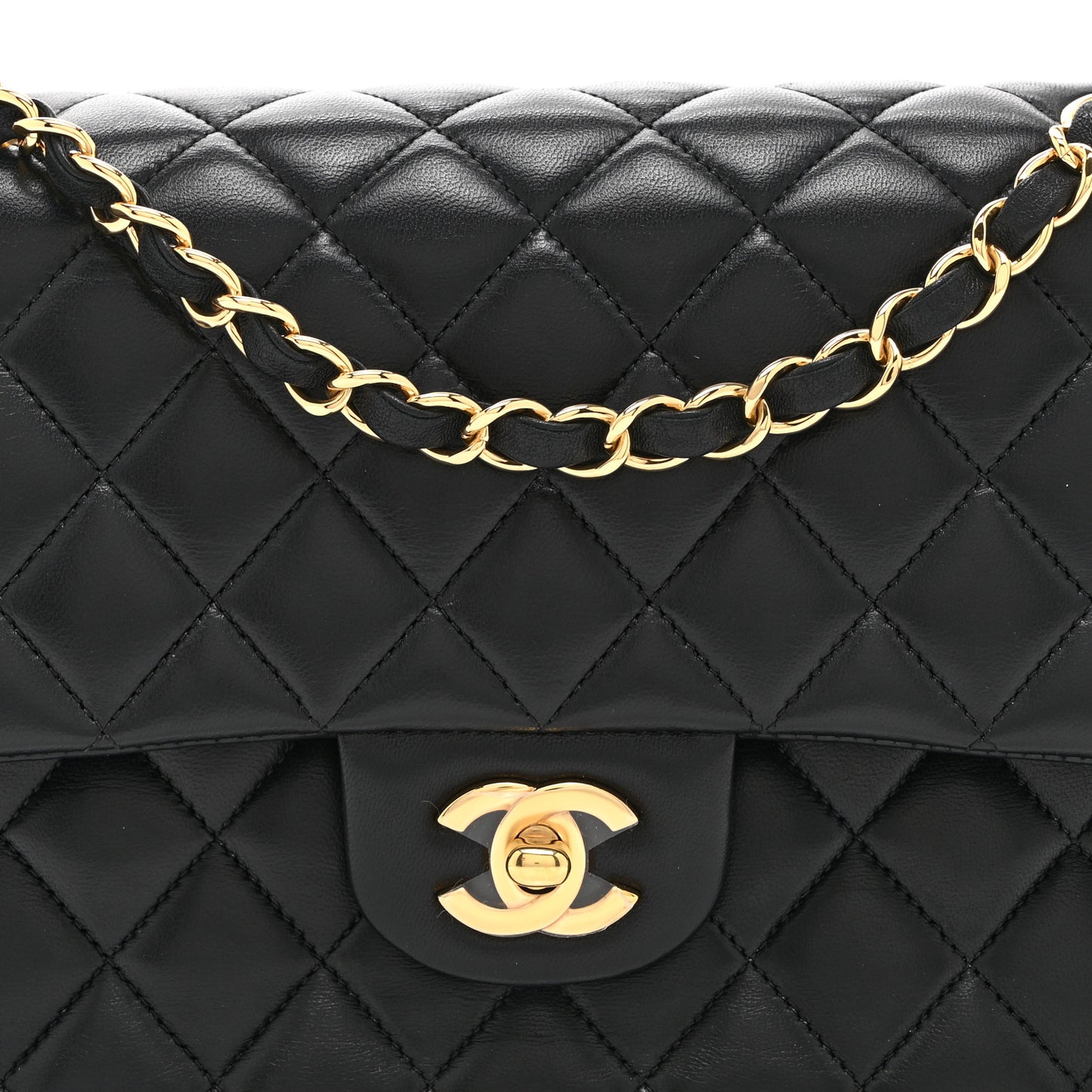 Lambskin Quilted Medium Double Flap Black