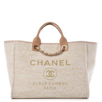 Chanel Canvas Large Deauville Tote Light Beige 1 of 12