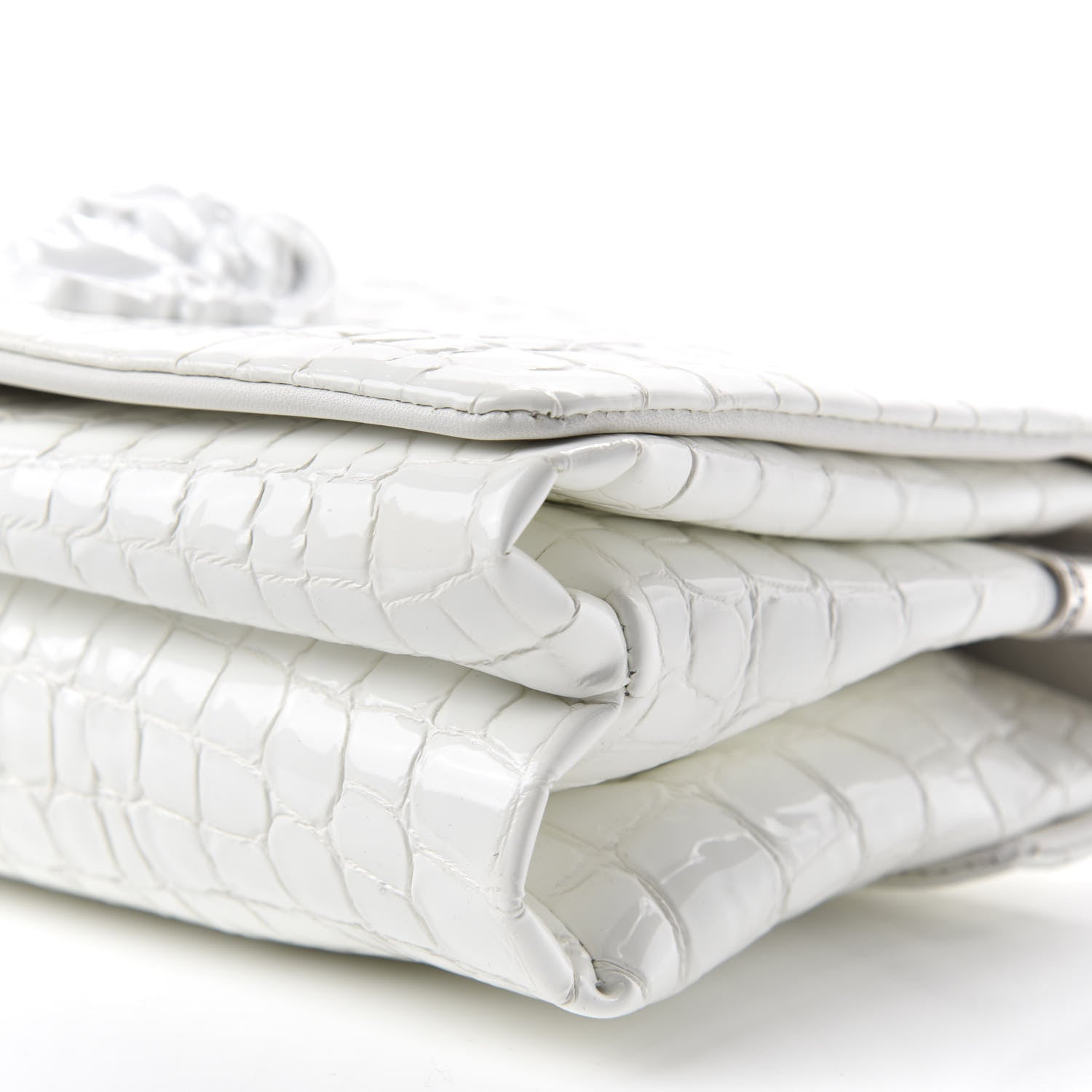 Versace Croc Stamped Patent Palazzo Sultan Shoulder Bag White 9 of 10