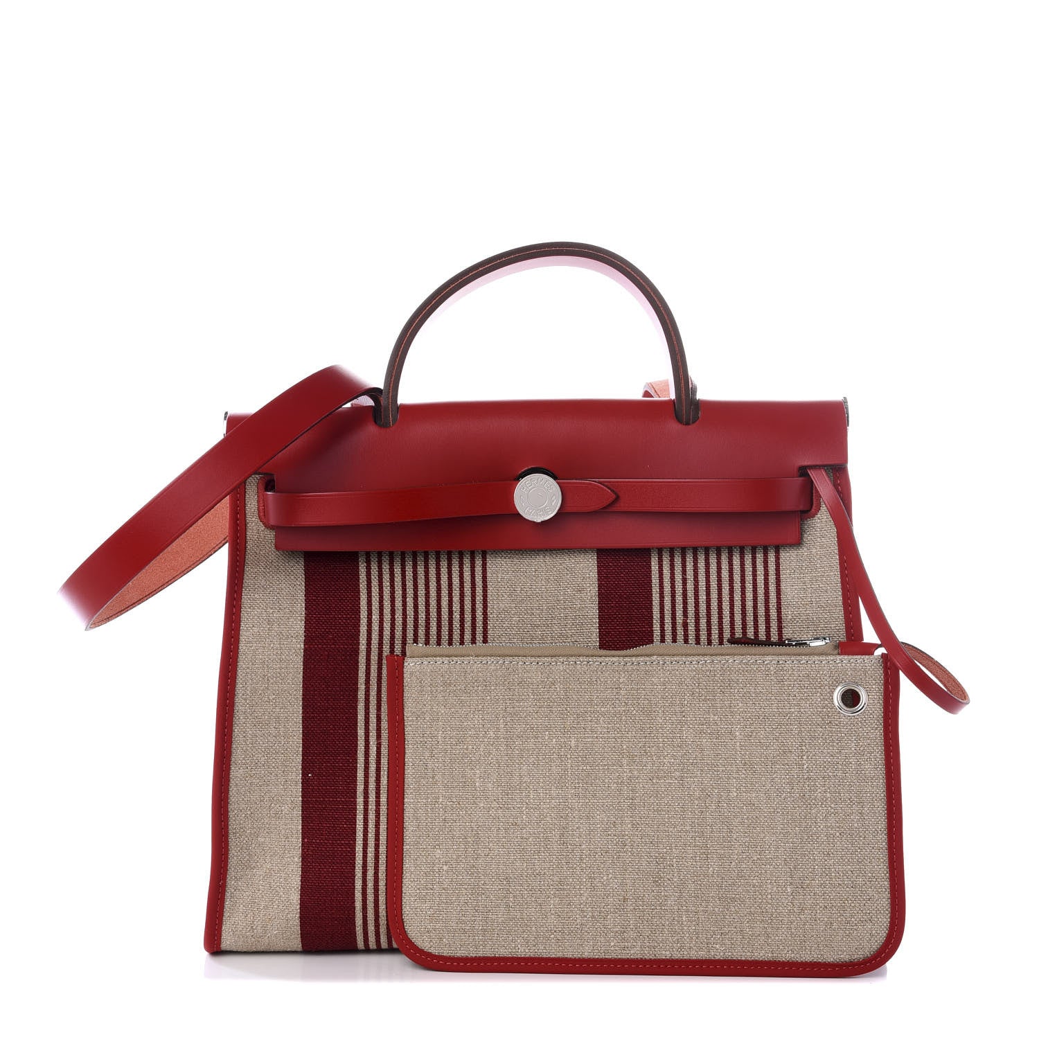 Hermes Vache Hunter Toile H Vibration Herbag Zip 31 PM Bordeaux Ficelle Rouge Piment 1 of 9