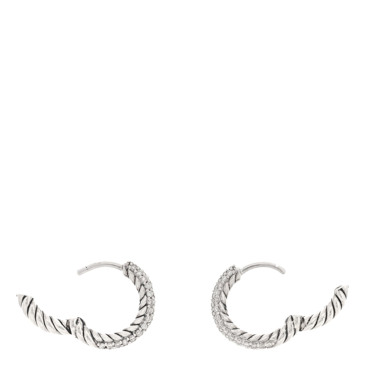 David Yurman Sterling Silver Diamond Petite Pave Huggie Hoop Earrings 3 of 4